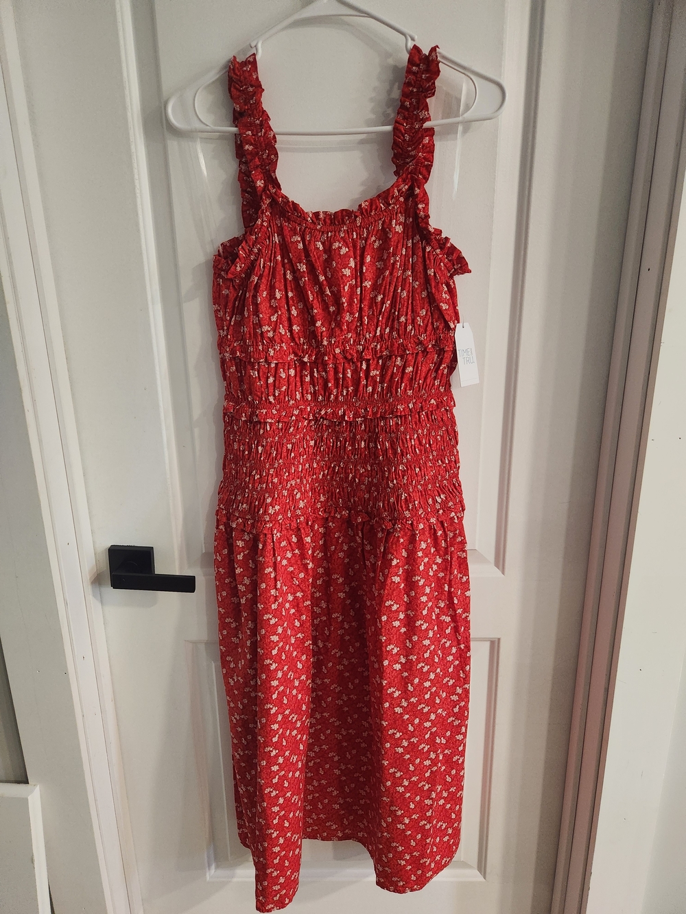 Time and Tru Red Floral Smocked Midi Dress